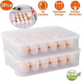 2Pcs Plastic Egg Holder Stackable Egg Storage Box Egg Rack for Refrigerator 24 Cavity Per Container