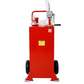 30 Gallon Gas Caddy With Wheels, Fuel Transfer Tank Gasoline Diesel Can Reversible Rotary Hand Siphon Pump