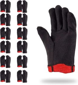 Red Fleece Lined Brown Cotton Jersey Gloves 9.5". Pack of 288 of Red Fleece Lined Winter Work Gloves for Men and Women