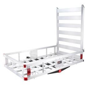 VEVOR 50 x 29.5 x 8.7 inch Hitch Cargo Carrier, 500lbs Capacity Trailer Hitch Mounted Cargo Basket, Aluminum Luggage Carrier Rack with Folding Ramp