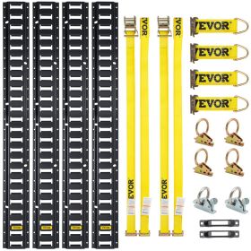 VEVOR E Track Tie-Down Rail Kit, 18PCS 5FT E-Tracks Set Includes 4 Steel Rails & 2 Single Slot & 6 O Rings & 4 Tie-Offs w/D-Ring & 2 Ratchet Straps