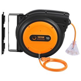 VEVOR Retractable Extension Cord Reel Power Cord Reel 75FT 14AWG/3C SJTOW