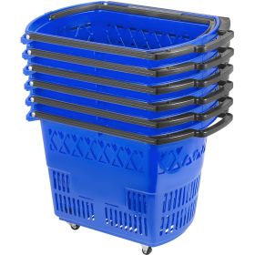 VEVOR 6PCS Shopping Carts, Blue Shopping Baskets with Handles, Plastic Rolling Shopping Basket with Wheels