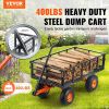 VEVOR Dump Cart, Metal Garden Dump Cart with Easy to Assemble Frame, Dump Wagon with 2-in-1 Convertible Handle, Utility Wheelbarrow 400 lbs Capacity