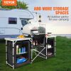 VEVOR Camping Kitchen Table, Folding Outdoor Cooking Table with Storage Carrying Bag, Aluminum Cook Station 3 Cupboard & Detachable Windscreen