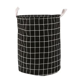 1pc Household Dirty Clothes Basket; Toy Storage Bucket; Plaid Fabric Cotton And Linen Dirty Clothes Basket; Large Foldable Waterproof Storage Basket (Color: Black Plaid)