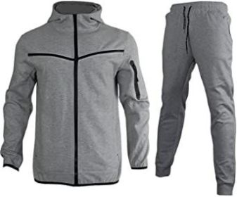 Mens 2 Piece Tracksuit Full Zip Up Hoodies Outfits Sweatsuit Athletic Suits Sports Jogging Track Suits for Men Set (Color: Grey, size: XXL)