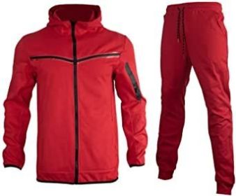 Mens 2 Piece Tracksuit Full Zip Up Hoodies Outfits Sweatsuit Athletic Suits Sports Jogging Track Suits for Men Set (Color: Red, size: S)