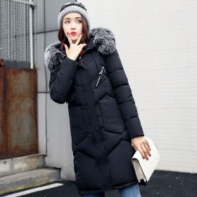 winter women hooded coat fur collar thicken warm long jacket female plus size 3XL outerwear parka ladies (Color: BLACK, size: 3XL)