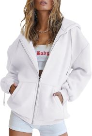 Women's Cute Hoodies Teen Girl Fall Jacket Oversized Sweatshirts Casual Drawstring Clothes Zip Up Y2K Hoodie with Pocket (Color: White, size: X-Large)