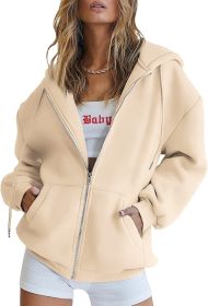 Women's Cute Hoodies Teen Girl Fall Jacket Oversized Sweatshirts Casual Drawstring Clothes Zip Up Y2K Hoodie with Pocket (Color: Apricot, size: small)