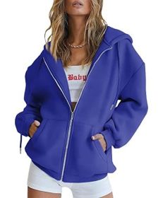 Women's Cute Hoodies Teen Girl Fall Jacket Oversized Sweatshirts Casual Drawstring Clothes Zip Up Y2K Hoodie with Pocket (Color: Blue, size: small)