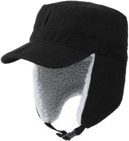 Home Prefer Mens Warm Trapper Hat Earflaps Winter Hat with Visor Military Cap (Color: BLACK)