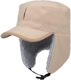 Home Prefer Mens Warm Trapper Hat Earflaps Winter Hat with Visor Military Cap (Color: Khaki)