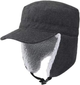 Home Prefer Mens Warm Trapper Hat Earflaps Winter Hat with Visor Military Cap (Color: Dark Gray)