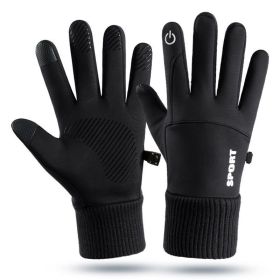 Men Winter Waterproof Cycling Gloves Outdoor Sports Running Motorcycle Ski Touch Screen Fleece Gloves Non-slip Warm Full Fingers (Color: BLACK, size: XL)