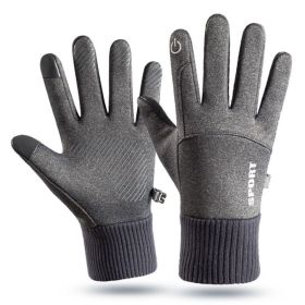 Men Winter Waterproof Cycling Gloves Outdoor Sports Running Motorcycle Ski Touch Screen Fleece Gloves Non-slip Warm Full Fingers (Color: LIGHT GRAY, size: L)