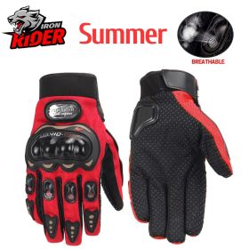 Motorcycle Gloves Windproof Waterproof Guantes Moto Men Motorbike Riding Gloves Touch Screen Moto Motocross Gloves Winter (Color: Summer MCS-01C Red, size: L)