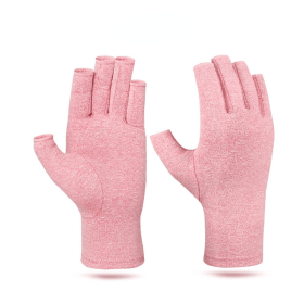 Winter Compression Arthritis Gloves Rehabilitation Fingerless Gloves Anti Arthritis Therapy Gloves Wrist Support Wristband (Color: Pink, size: L)