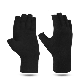 Winter Compression Arthritis Gloves Rehabilitation Fingerless Gloves Anti Arthritis Therapy Gloves Wrist Support Wristband (Color: BLACK, size: L)