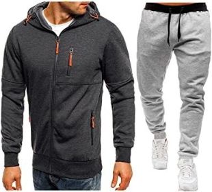 Mens 2 Piece Tracksuit Zipper Cardigan Hoodie Pants Sport Suit Running Jogging Athletic Casual Tracksuit Set (Color: dark grey2, size: S)