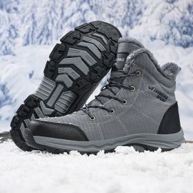 New men's winter Oxford cloth outdoor waterproof non-slip hiking boots warm non-slip men's shoes 39-48 (Color: Grey, size: 42)