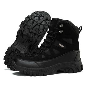 Men's winter new large size outdoor field training field training boots Hiking shoes Hiking shoes men's ankle boots (Color: BLACK, size: 39)