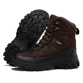 Men's winter new large size outdoor field training field training boots Hiking shoes Hiking shoes men's ankle boots (Color: Brown, size: 39)