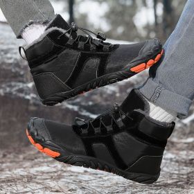 New men's and women's five-finger outdoor cotton shoes high top winter snow boots plush warm men's cotton shoes 36-47 (Color: BLACK, size: 43)