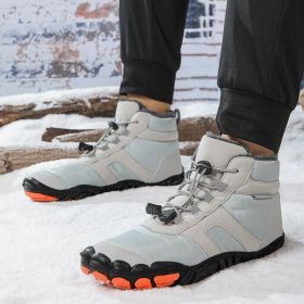 New men's and women's five-finger outdoor cotton shoes high top winter snow boots plush warm men's cotton shoes 36-47 (Color: Grey, size: 38)