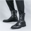 Men's autumn new midtube zipper embroidered western boots high top leather shoes 38-46