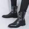 Men's autumn new midtube zipper embroidered western boots high top leather shoes 38-46