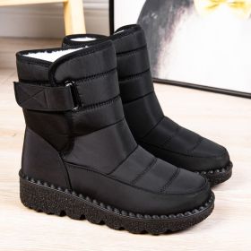 Winter new warm large size women's snow boots Female Velcro waterproof high top shoes couple plus fleece snow boots (Color: BLACK, size: 39)