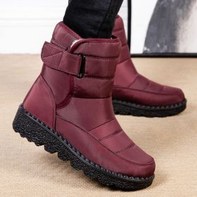 Winter new warm large size women's snow boots Female Velcro waterproof high top shoes couple plus fleece snow boots (Color: Red, size: 39)