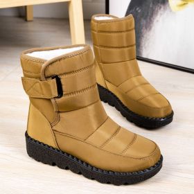 Winter new warm large size women's snow boots Female Velcro waterproof high top shoes couple plus fleece snow boots (Color: Khaki, size: 36)