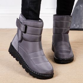 Winter new warm large size women's snow boots Female Velcro waterproof high top shoes couple plus fleece snow boots (Color: Grey, size: 36)