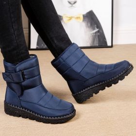 Winter new warm large size women's snow boots Female Velcro waterproof high top shoes couple plus fleece snow boots (Color: Blue, size: 38)