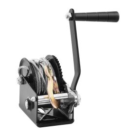 Hand Winch with Steel Wire for Trailer, Boat or ATV Towing (Pulling Capacity: 800 lbs, Color: BLACK)