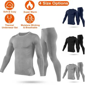 Men Thermal Underwear Set Long Johns Pants Long Sleeve Soft Underwear Kit Top Bottom Winter Sports Suits (Color: Grey, size: XL)