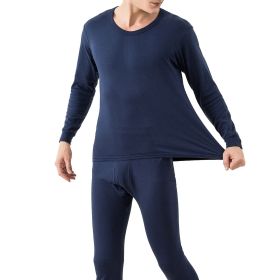 Men Thermal Underwear Set Long Johns Pants Long Sleeve Soft Underwear Kit Top Bottom Winter Sports Suits (Color: Navy, size: M)