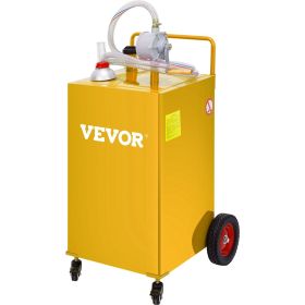 VEVOR Fuel Caddy, 35 Gallon, Gas Storage Tank on 4 Wheels, with Manuel Transfer Pump, Gasoline Diesel Fuel Container for Cars, Lawn Mowers, ATVs (Color: Yellow)