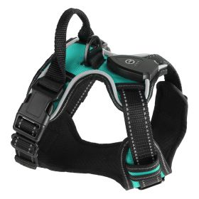 Light Up Dog Harness Rechargeable LED Dog Harness No Pull Lighted Dog Vest with Handle for Small/Medium/Large Dogs (Color: Green, size: L)