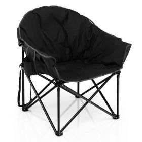 Folding Camping Moon Padded Chair with Carrying Bag (Color: BLACK)