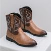 Men's autumn new midtube zipper embroidered western boots high top leather shoes 38-46