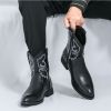 Men's autumn new midtube zipper embroidered western boots high top leather shoes 38-46